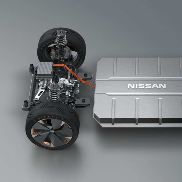 Nissan EV interior view of engine car parts