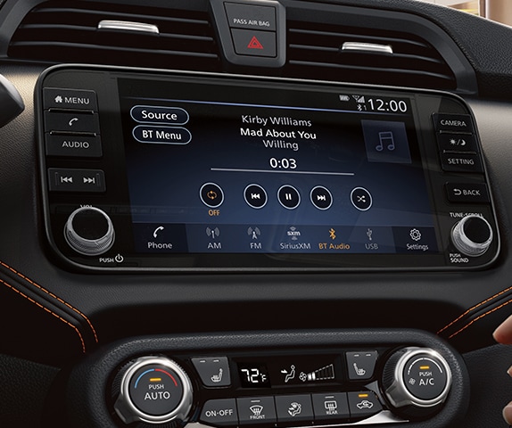 2024 Nissan Versa interior detail showing touch-screen and controls