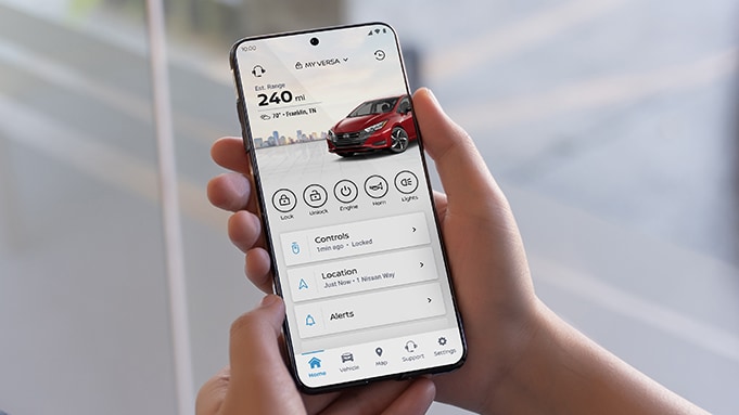 2024 Nissan Versa smartphone screen showing MyNISSAN app